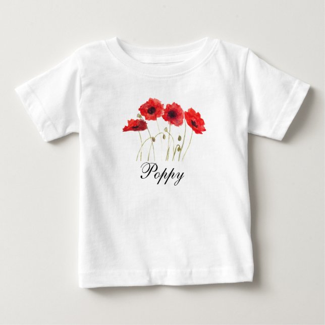 T-shirt Pour Bébé Coquelicots Rouge Aquarelle Fleurie Bébé (Devant)