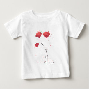 T-shirt Pour Bébé Coquelicots rouges fleurs aquarelle rustique fleur