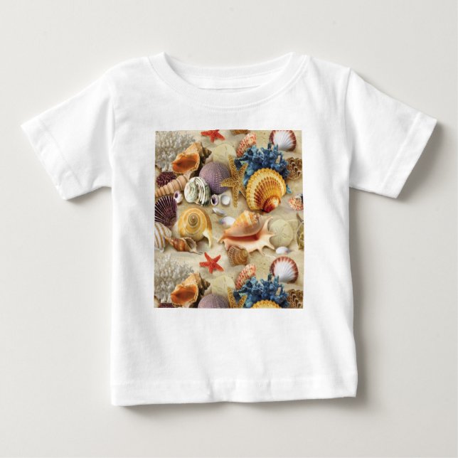T-shirt Pour Bébé Coques de mer sur la plage (Devant)