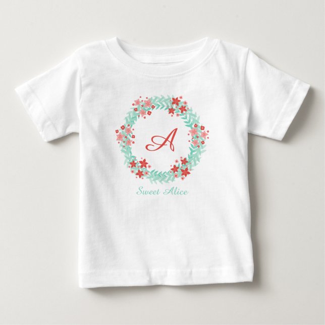 T-shirt Pour Bébé Corail floral wreath design (Devant)
