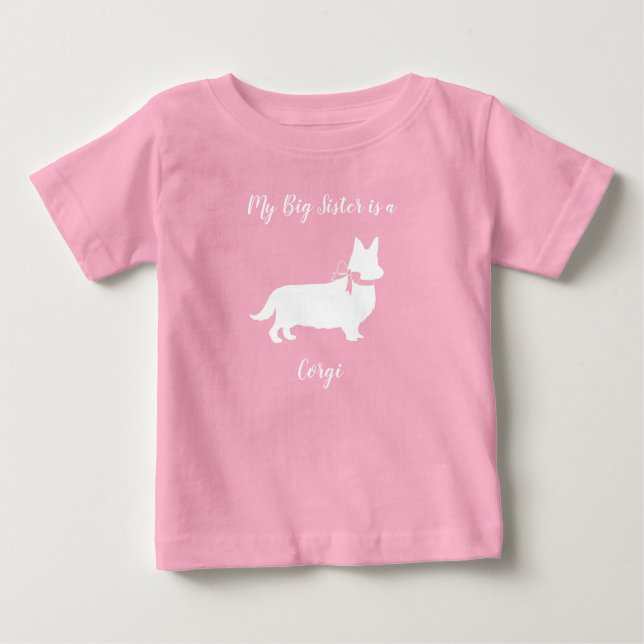 T-shirt Pour Bébé Corgi Chien Baby shower fille rose (Devant)