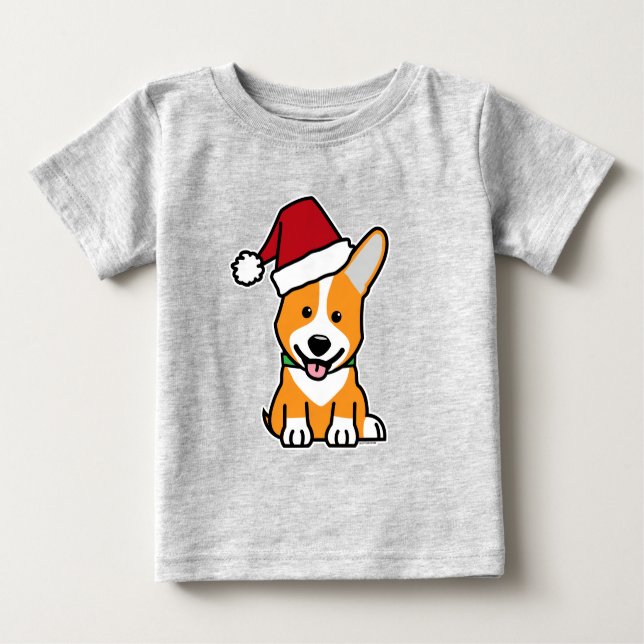 T-shirt Pour Bébé Corgi dog puppy Pembroke Welsh Christmas Santa (Devant)