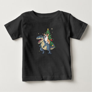 T-shirt Pour Bébé Corgi Noël Dinosaure Arbre Rex Vacances Xmas