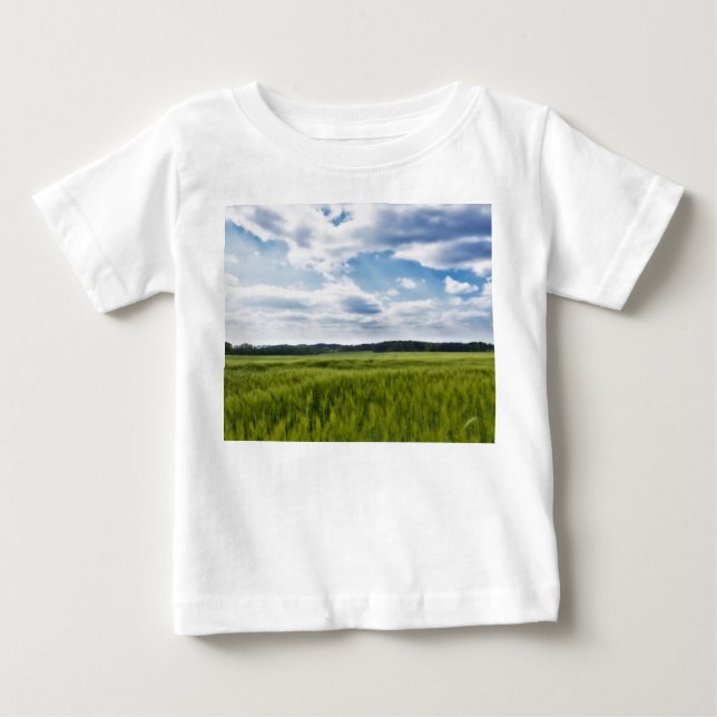 T-shirt Pour Bébé Corneilles vertes et ciels bleus (Devant)