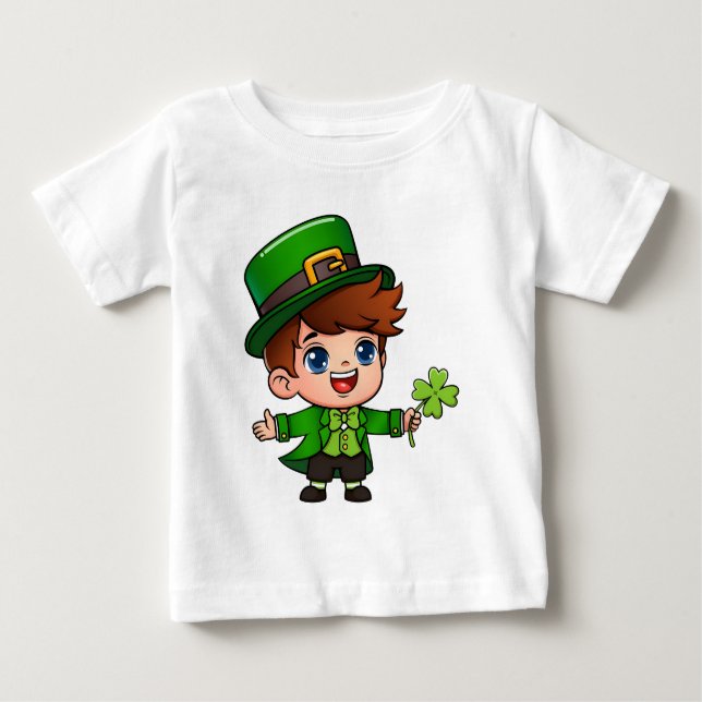 T-shirt Pour Bébé Costume de Saint Patrick joli garçon tenant chance (Devant)