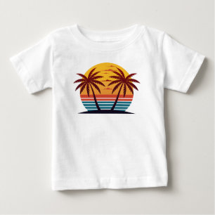 T-shirt Pour Bébé Coucher de soleil avec palmiers Vector-98802