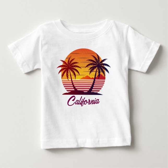 T-shirt Pour Bébé Coucher de soleil avec palmiers Vector-98803 (Devant)