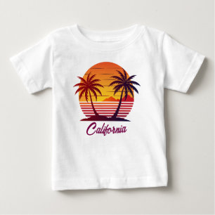 T-shirt Pour Bébé Coucher de soleil avec vecteur de palmiers