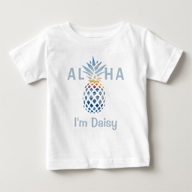 T-shirt Pour Bébé Coucher de soleil d'ananas et Vagues d'océan bleu  (Devant)