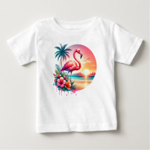 T-shirt Pour Bébé Coucher de soleil flamant rose Clipart-93938