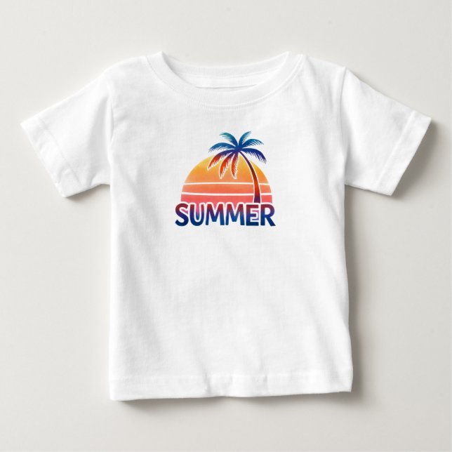 T-shirt Pour Bébé Coucher de soleil rétro d'été palmier (Devant)