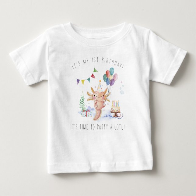 T-shirt Pour Bébé Couleur d'eau douce Axolotl fête d'anniversaire (Devant)