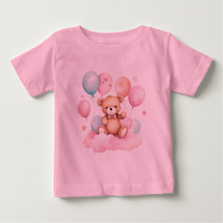 T-shirt Pour Bébé Couleur d'eau mignonne Boulon en peluche sur nuage
