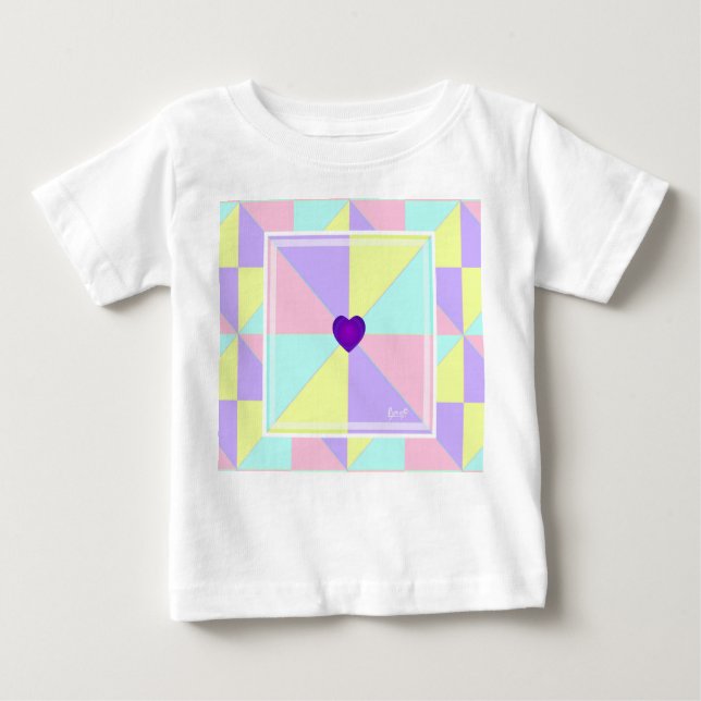 T-shirt Pour Bébé Couleurs pastel & cœurs violets qui battent (Devant)
