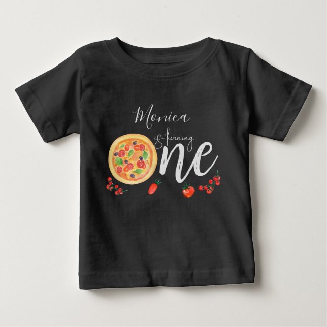 T-shirt Pour Bébé Coupe de plaisir, premier anniversaire de pizza (Devant)