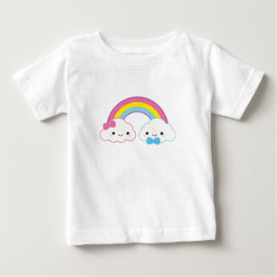 T-shirt Pour Bébé Couple Clouds Kawaii avec arc-en-ciel