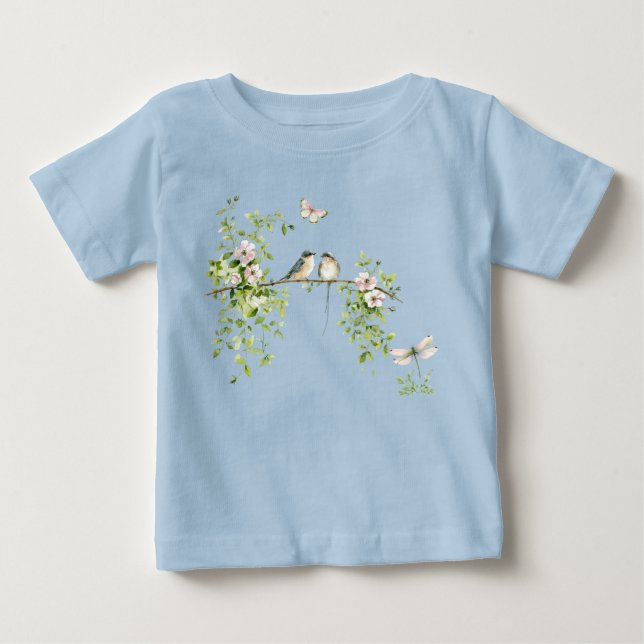T-shirt Pour Bébé Couple de oiseaux à l'aquarelle (Devant)