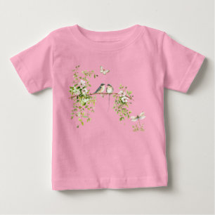 T-shirt Pour Bébé Couple d'oiseaux à l'aquarelle