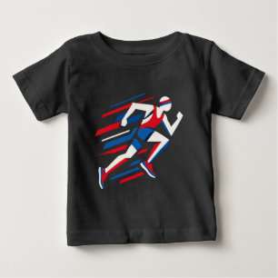 T-shirt Pour Bébé Coureurs Abstraits Rouge Blanc Bleu Course Géométr