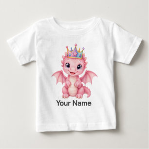 T-shirt Pour Bébé Couronne de dragon princesse rose personnalisée