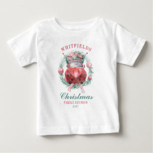 T-shirt Pour Bébé Couronne de Noël familiale rouge avec voiture asso