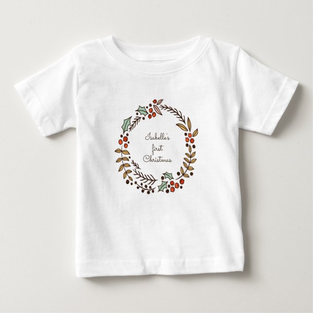 T-shirt Pour Bébé Couronne de Noël Mon premier Noël (Devant)