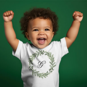 T-shirt Pour Bébé Couronne de Noël personnalisée avec monogramme en 