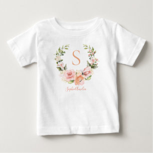 T-shirt Pour Bébé Couronne de rose corail pêche personnalisée avec l