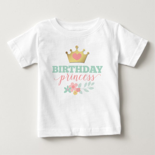 T-shirt Pour Bébé Couronne dorée de princesse d'anniversaire et flor (Devant)