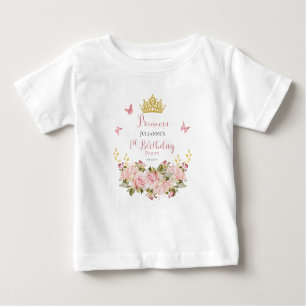T-shirt Pour Bébé Couronne   Papillons Floral Princess 1er anniversa
