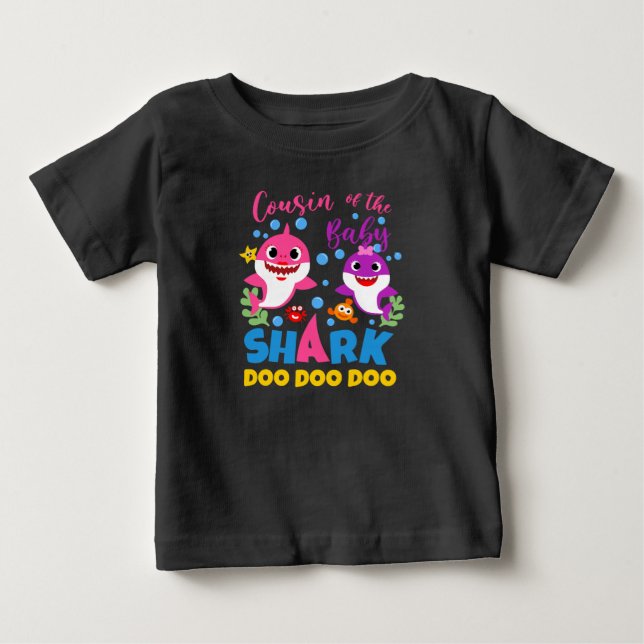 T-shirt Pour Bébé Cousin Du Bébé Requin Anniversaire Cousin Requin (Devant)
