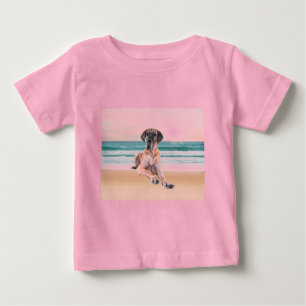 T-shirt Pour Bébé Coutume Grand Chien Danse assis sur la plage