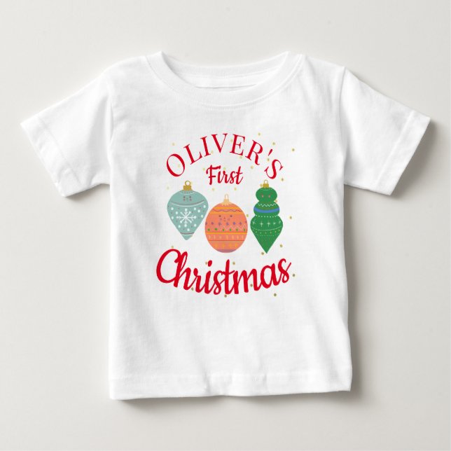 T-shirt Pour Bébé Coutume Kawaii Ornament Baby First Christmas (Devant)