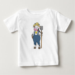 T-shirt Pour Bébé Cow as Farmer with Pitchfork