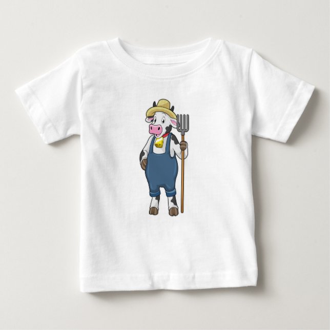 T-shirt Pour Bébé Cow as Farmer with Pitchfork (Devant)
