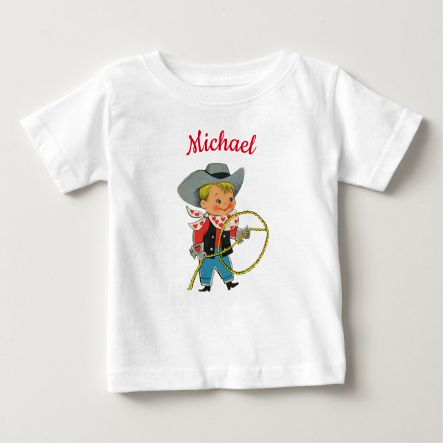 T-shirt Pour Bébé Cow-boy de Western Rodeo avec nom personnalisé (Devant)