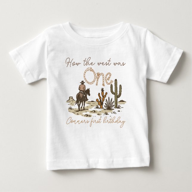 T-shirt Pour Bébé Cowboy Brun Rustique Comment l'Ouest a été un 1er  (Devant)