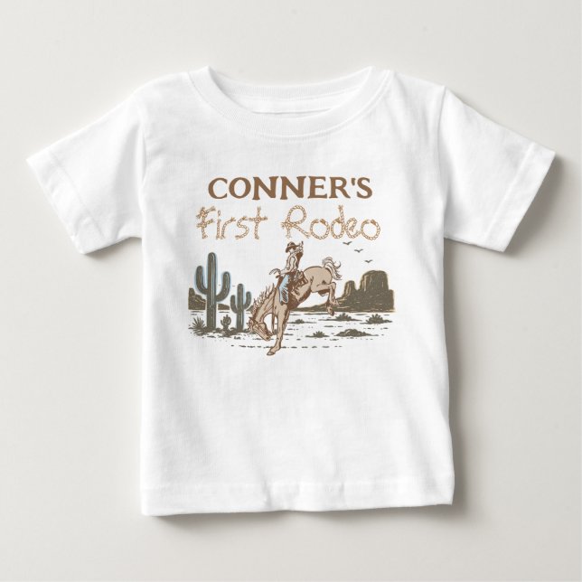 T-shirt Pour Bébé Cowboy Marron Rustique Premier Rodéo 1er Anniversa (Devant)