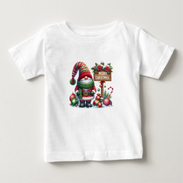 T-shirt Pour Bébé Cozy Christmas Gnome Art – Festive Holiday (Devant)