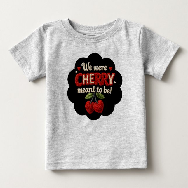 T-shirt Pour Bébé Cozy knitted-style typography and adorable cherry  (Devant)