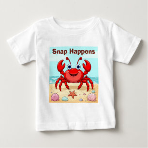 T-shirt Pour Bébé Crabe de Dessin Animé Rouge Joyeux Coquillage Mign