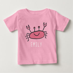 T-shirt Pour Bébé Crabe rose mignonne Mer Animal Baby Nom de la fill