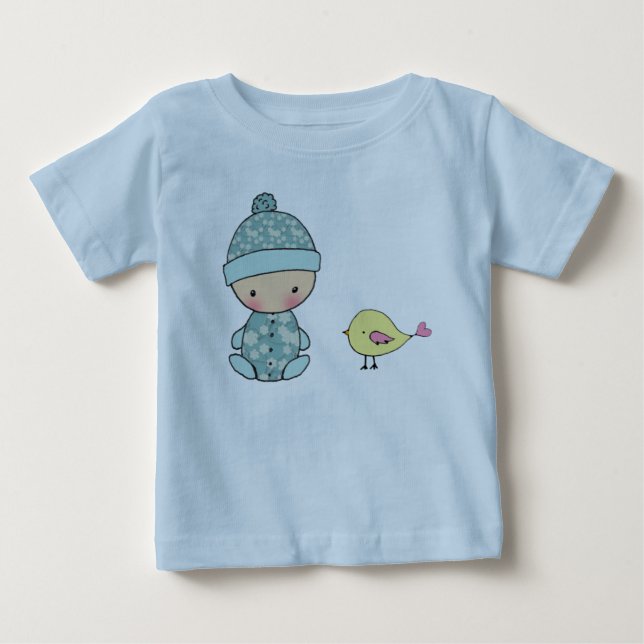 T-shirt Pour Bébé Crampante de bébé avec bébé et oiseau jaune (Devant)
