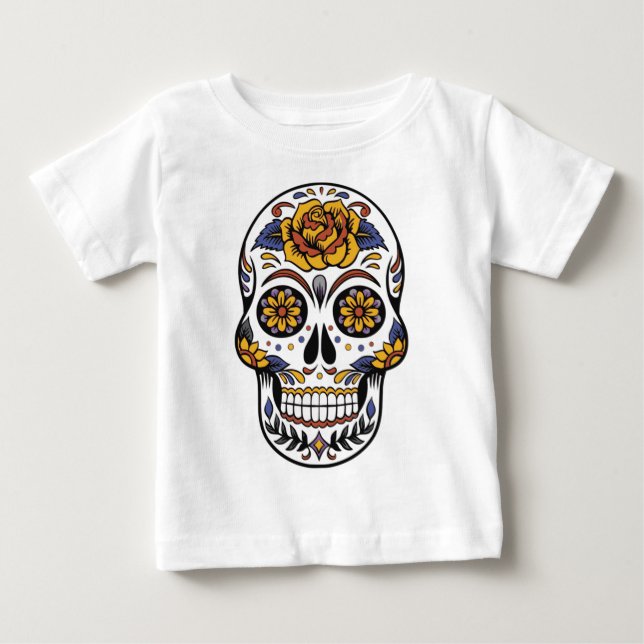 T-shirt Pour Bébé Crâne de sucre Rose Jaune (Devant)