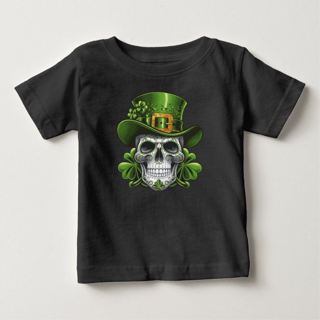 T-shirt Pour Bébé Crâne de sucre Saint-Patrick Trèfle (Devant)
