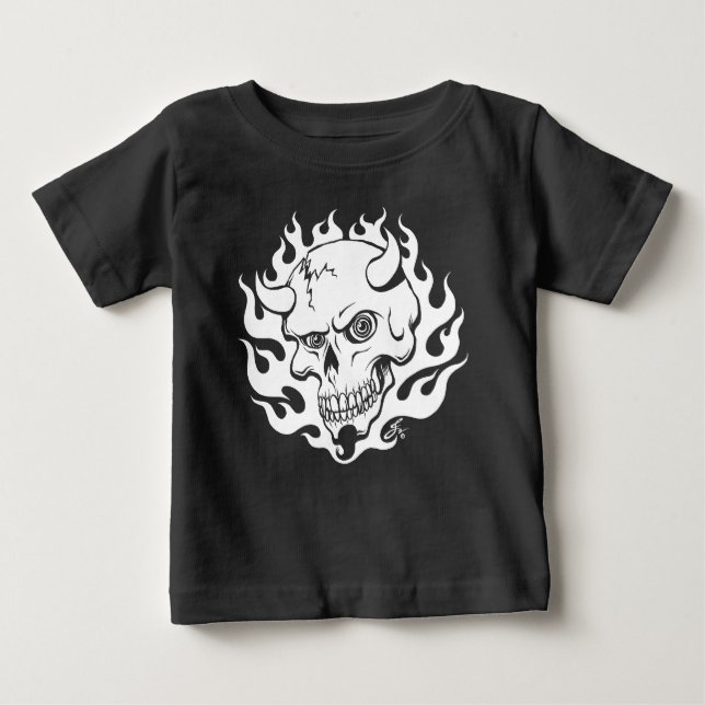 T-shirt Pour Bébé Crâne démon en flammes (Devant)