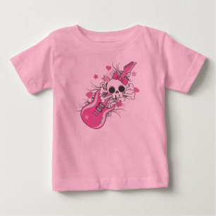 T-shirt Pour Bébé Crâne Mignon avec Guitare Rose