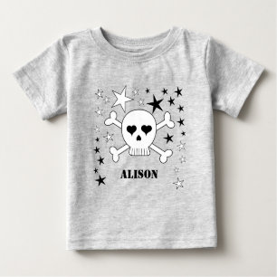 T-shirt Pour Bébé Crâne mignon nommé personnalisable et os croisés