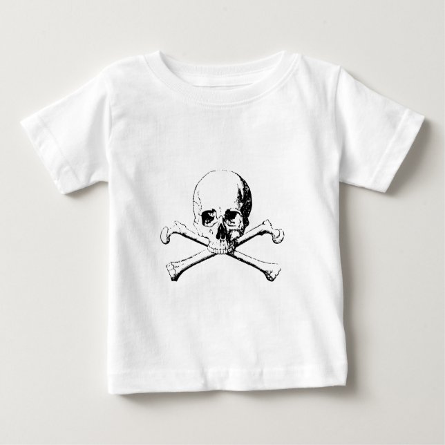 T-shirt Pour Bébé Crâne noir et blanc et os (Devant)