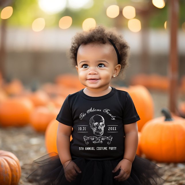 T-shirt Pour Bébé Crâne noir et blanc Personnalisé Halloween Party (Créateur téléchargé)
